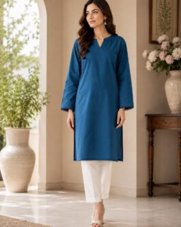 Solid Royal Blue Lawn Co-Ord Set with Straight Trousers