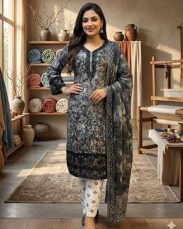 Women’s 3-Piece Printed & Embroidered Lawn Suit with Dupatta & Trouser