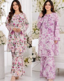Women’s 2-Piece Floral Printed Lawn Suit – Casual & Elegant Kurti Trouser Set